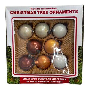 Hand Decorated Glass Christmas Tree Ornaments Set Of 8 European Crafted VTG READ